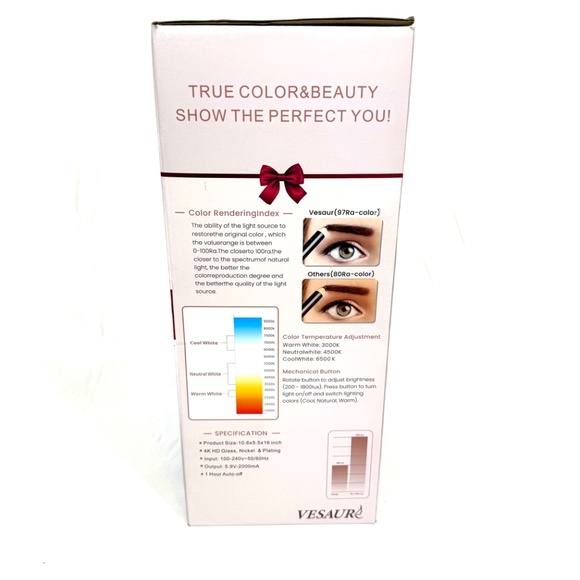 VESAUR Lighted Vanity Mirror with LED Ring, Nickel Finish, Magnifying Makeup Mir - Picture 3 of 9